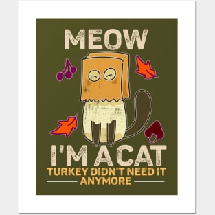 Cat Thanksgiving Turkey Fake Cat Paper Bag Cat Turkey Parody Posters and Art